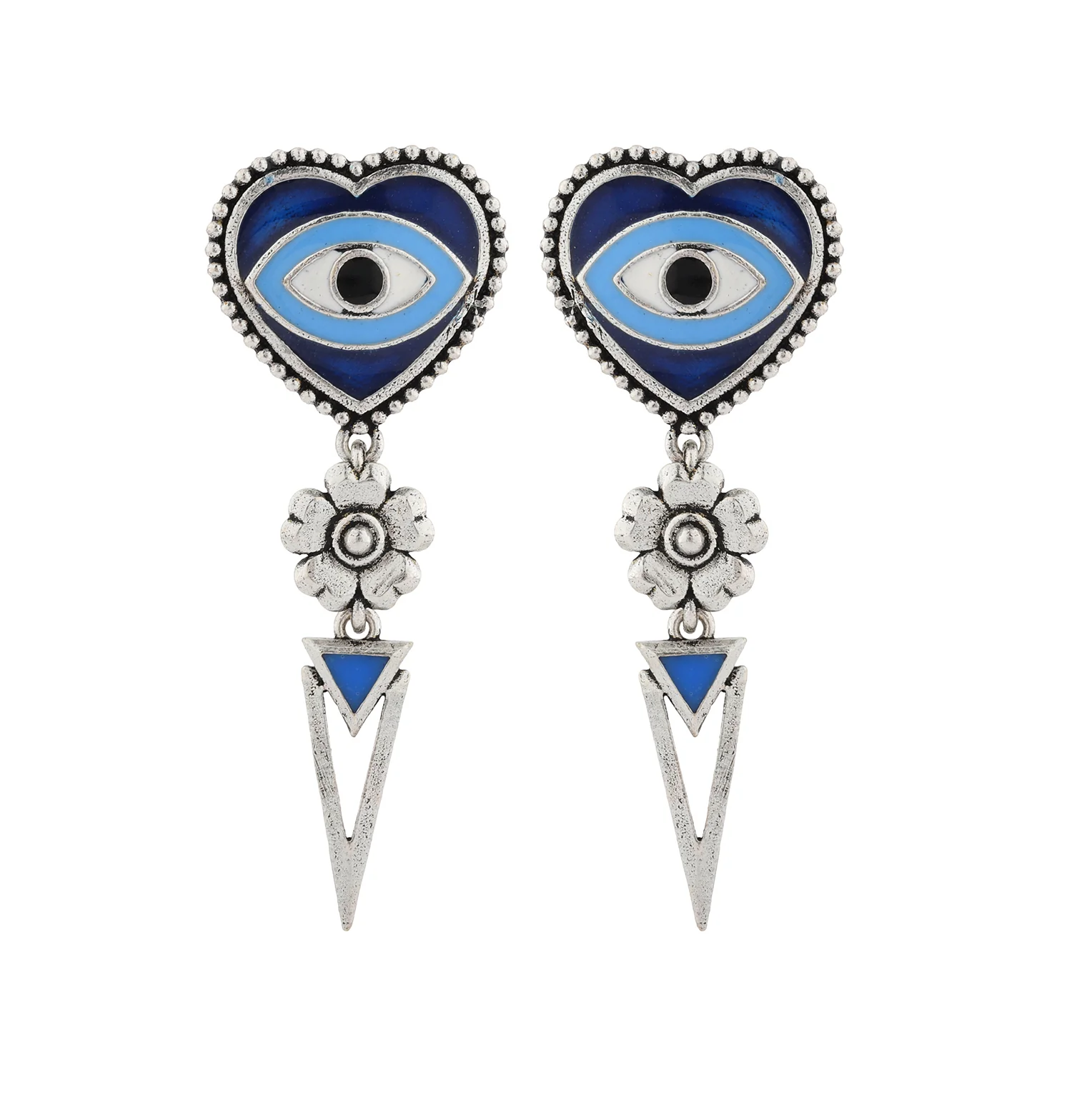 Boho Tribe Nomadic Hearts Eye Oxidised Earrings - Image 4