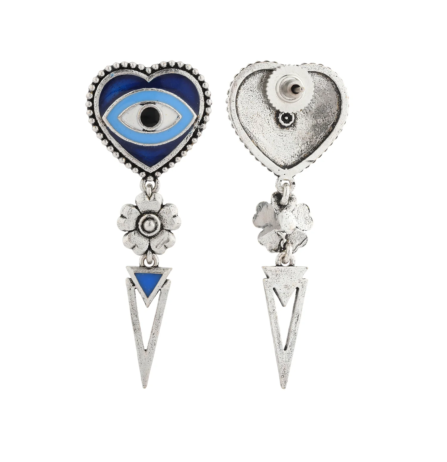 Boho Tribe Nomadic Hearts Eye Oxidised Earrings - Image 5