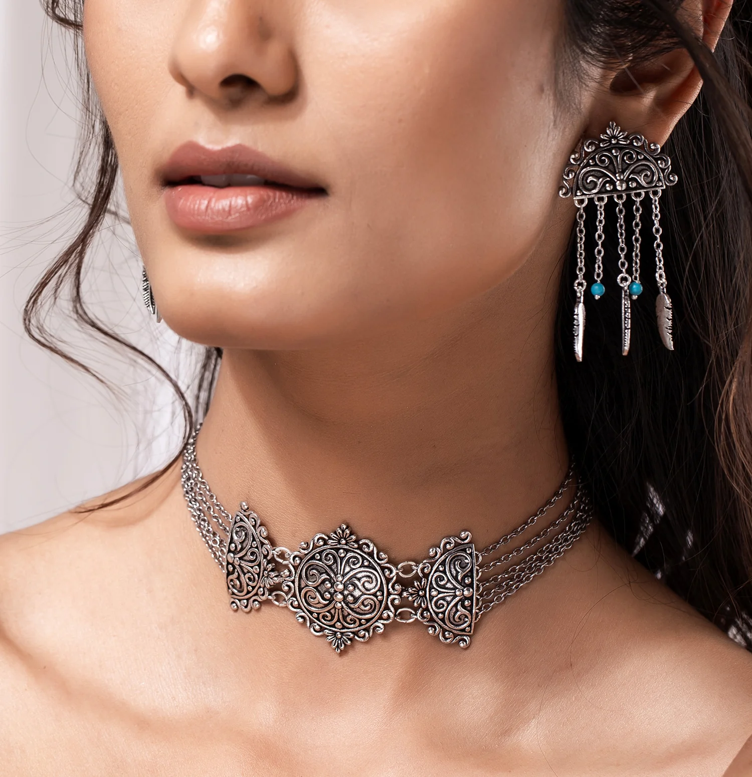 Boho Tribe Nomadic Oxidised Choker Necklace Set - Image 2