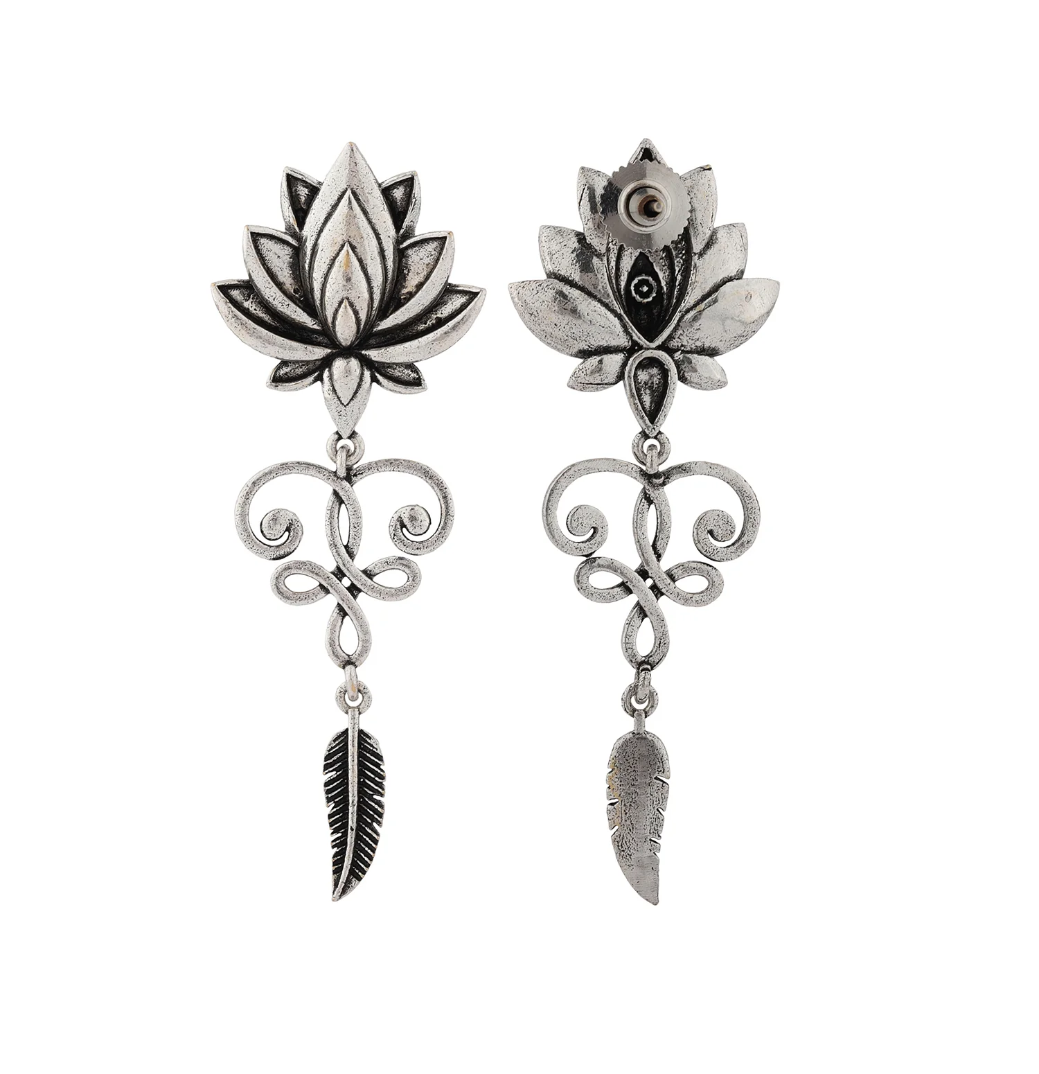 Boho Tribe Radiant Lotus Oxidised Earrings - Image 5