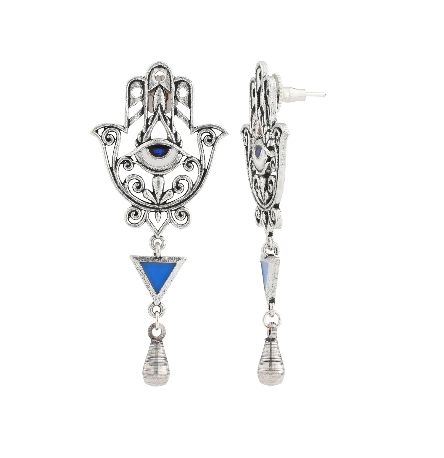 Boho Tribe Sacred Hamsa Hand Oxidised Earrings - Image 3