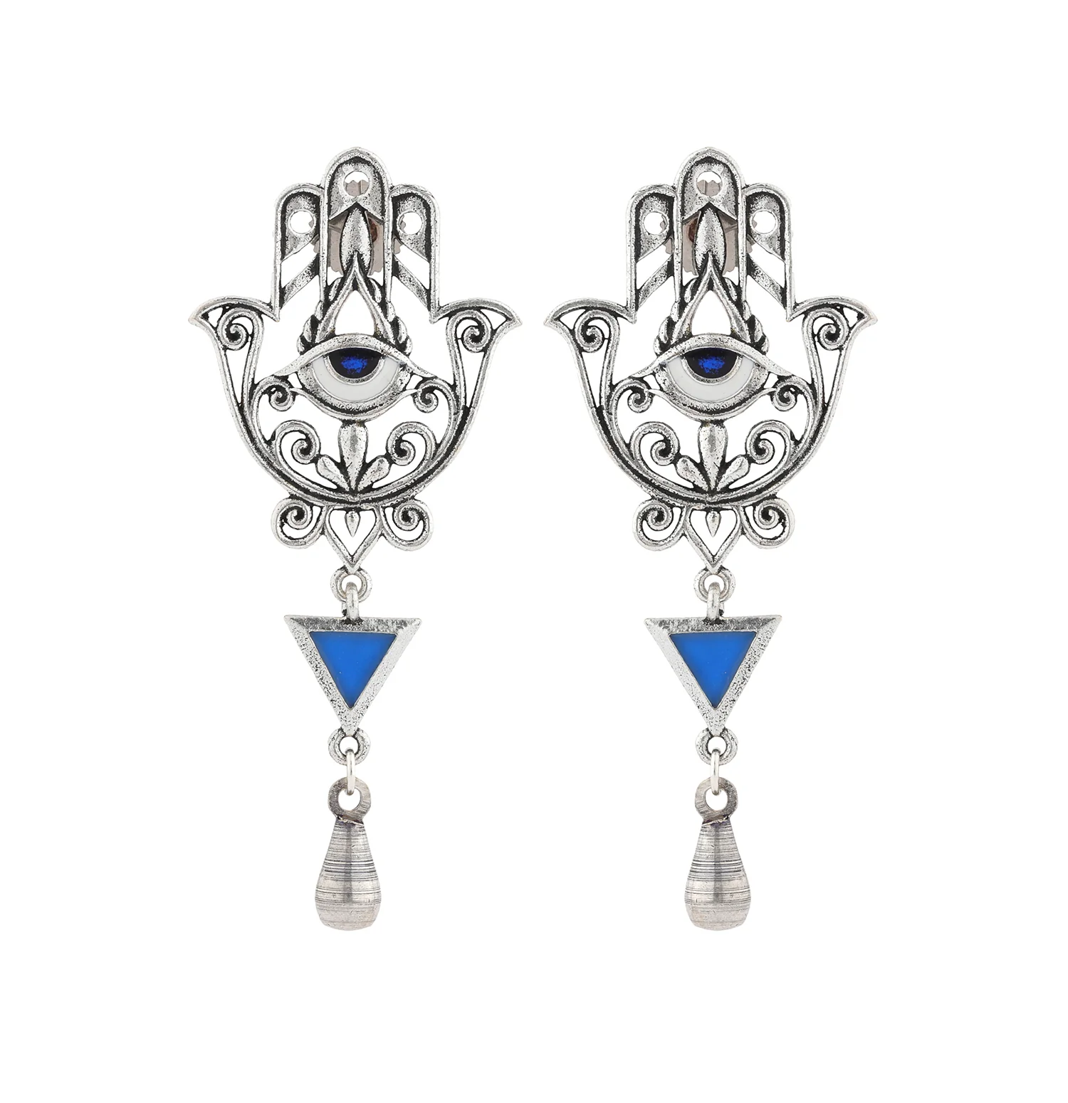 Boho Tribe Sacred Hamsa Hand Oxidised Earrings - Image 4