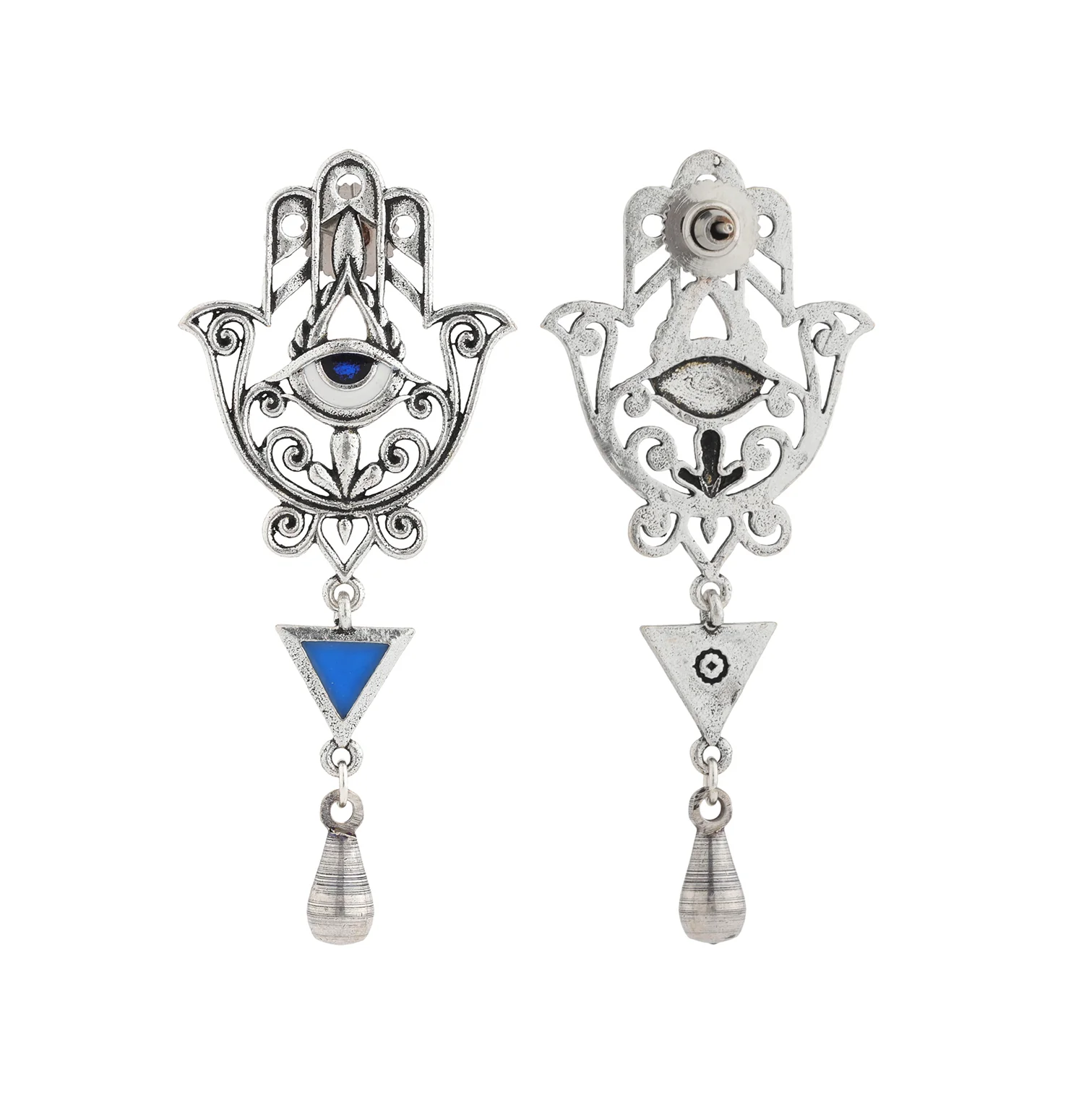 Boho Tribe Sacred Hamsa Hand Oxidised Earrings - Image 5