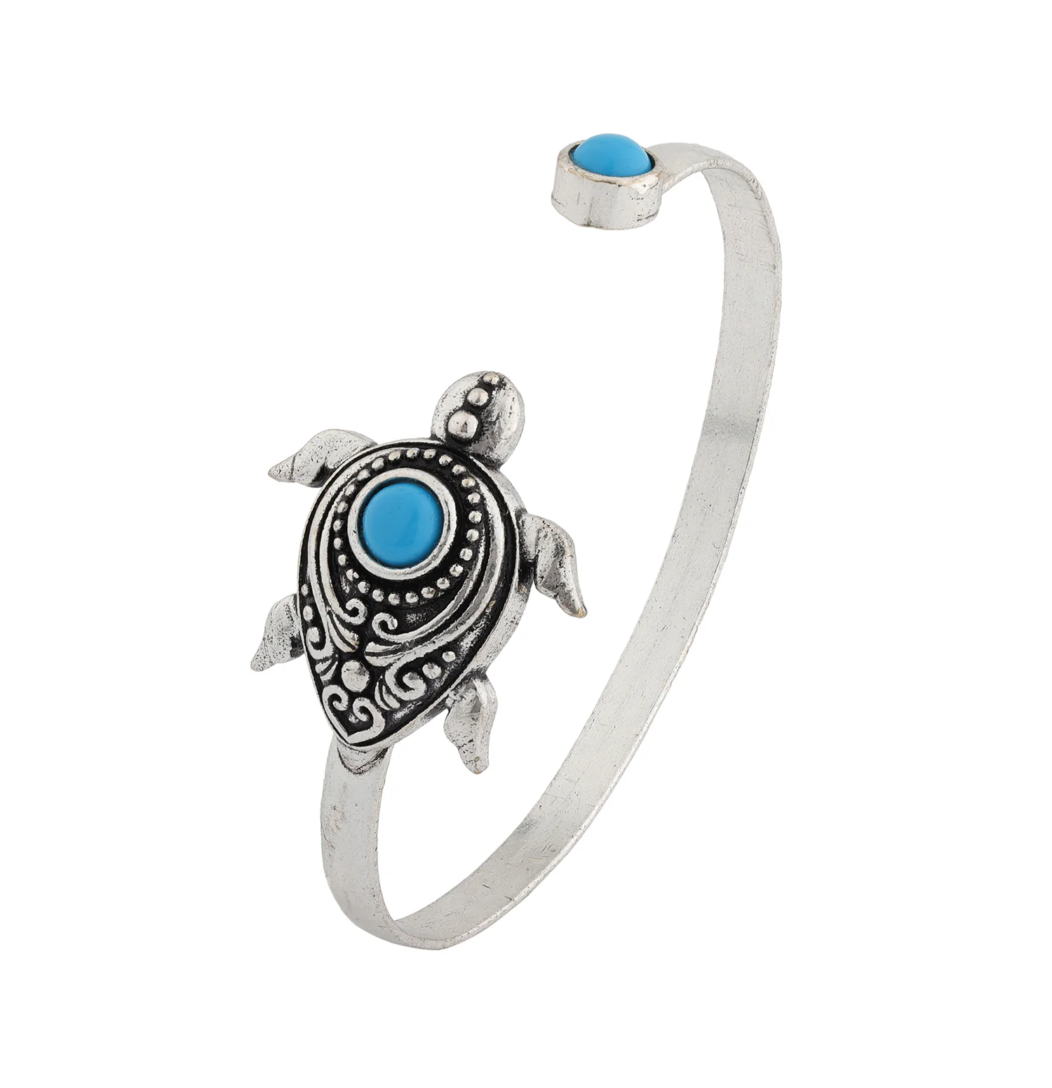 Boho Tribe Turtle Turquoise Oxidised Cuff Bangle For Women - Image 3