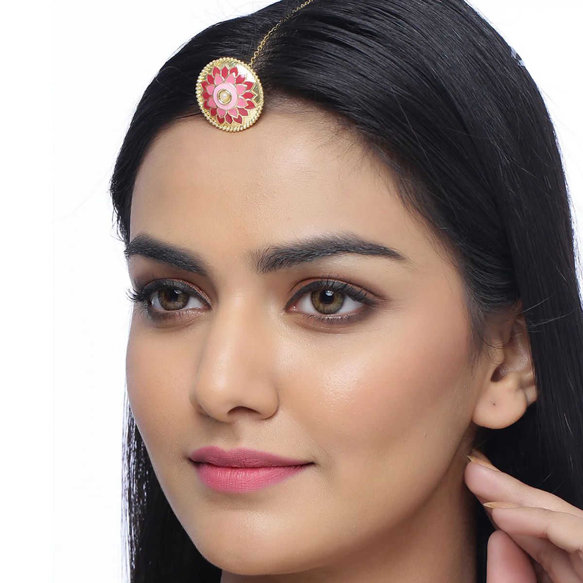 Borla Collection Enameled Floral Motif Embossed Maang Tika - Image 2
