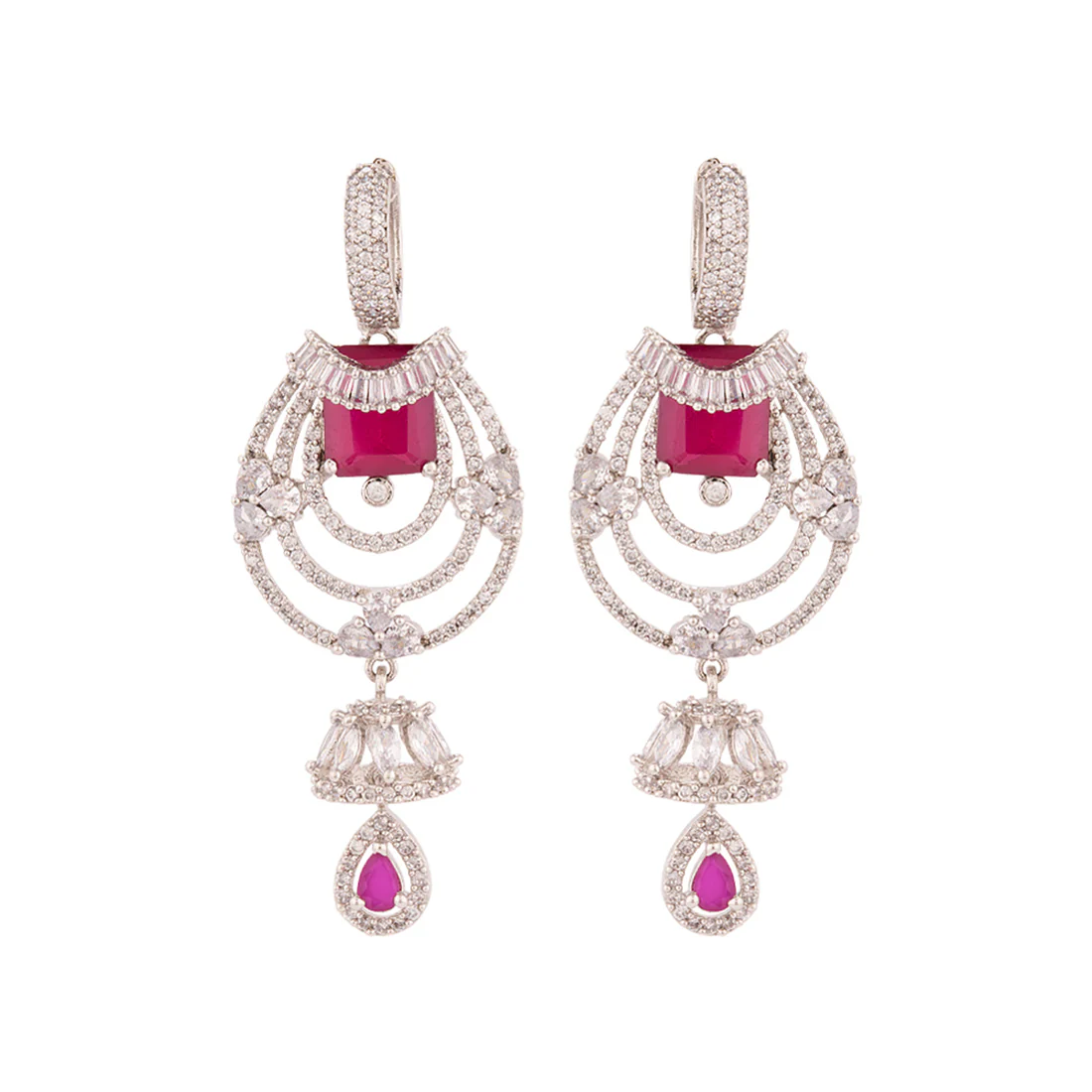 Brass CZ Gems Adorned Drop Earrings - Image 3