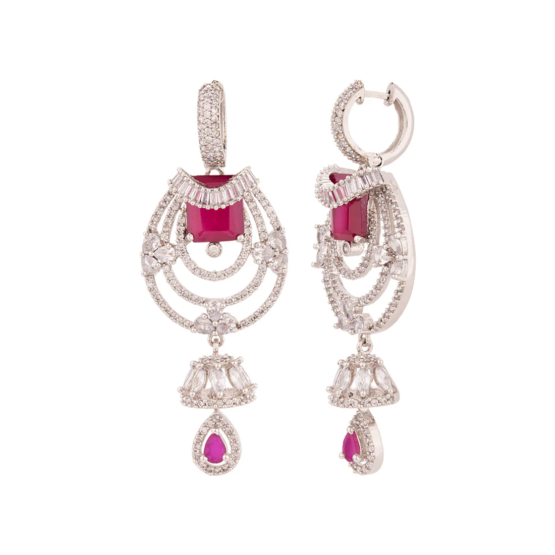 Brass CZ Gems Adorned Drop Earrings - Image 4