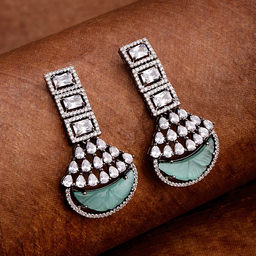 Brass CZ Gems Adorned Earrings
