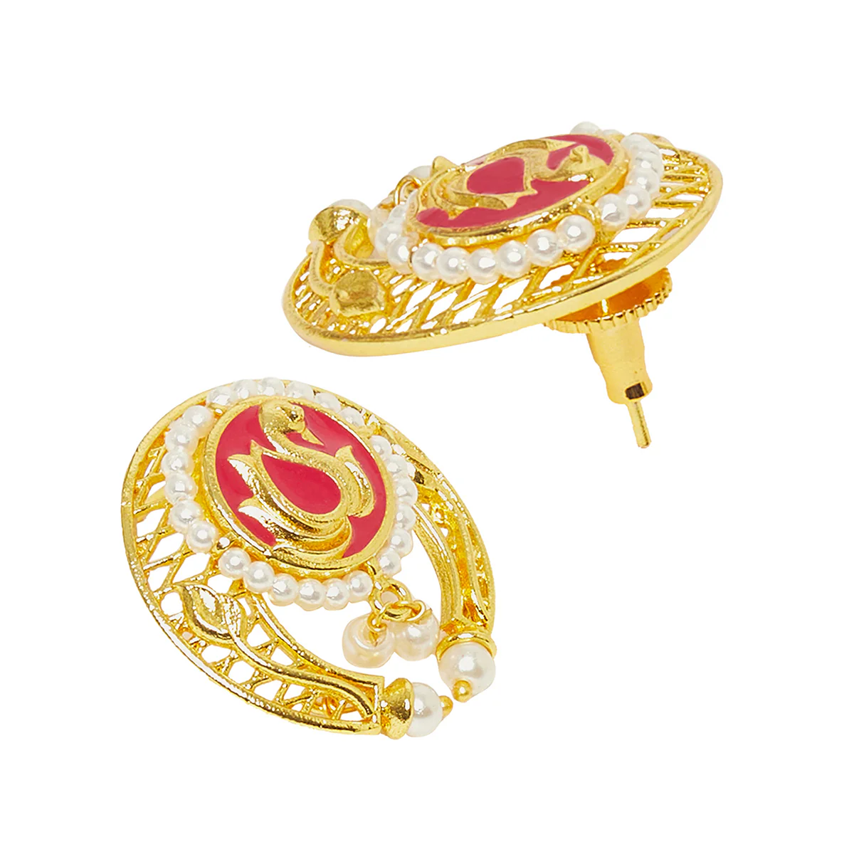 Brass Dye Gold Plated Faux White Pearls Jewellery Set - Image 6