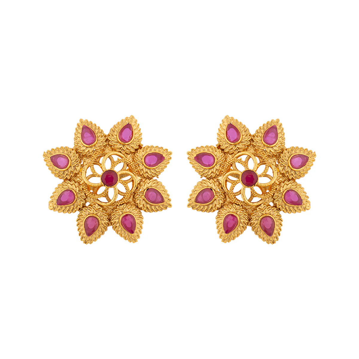Brass Floral Motif Stud Earrings - Image 3