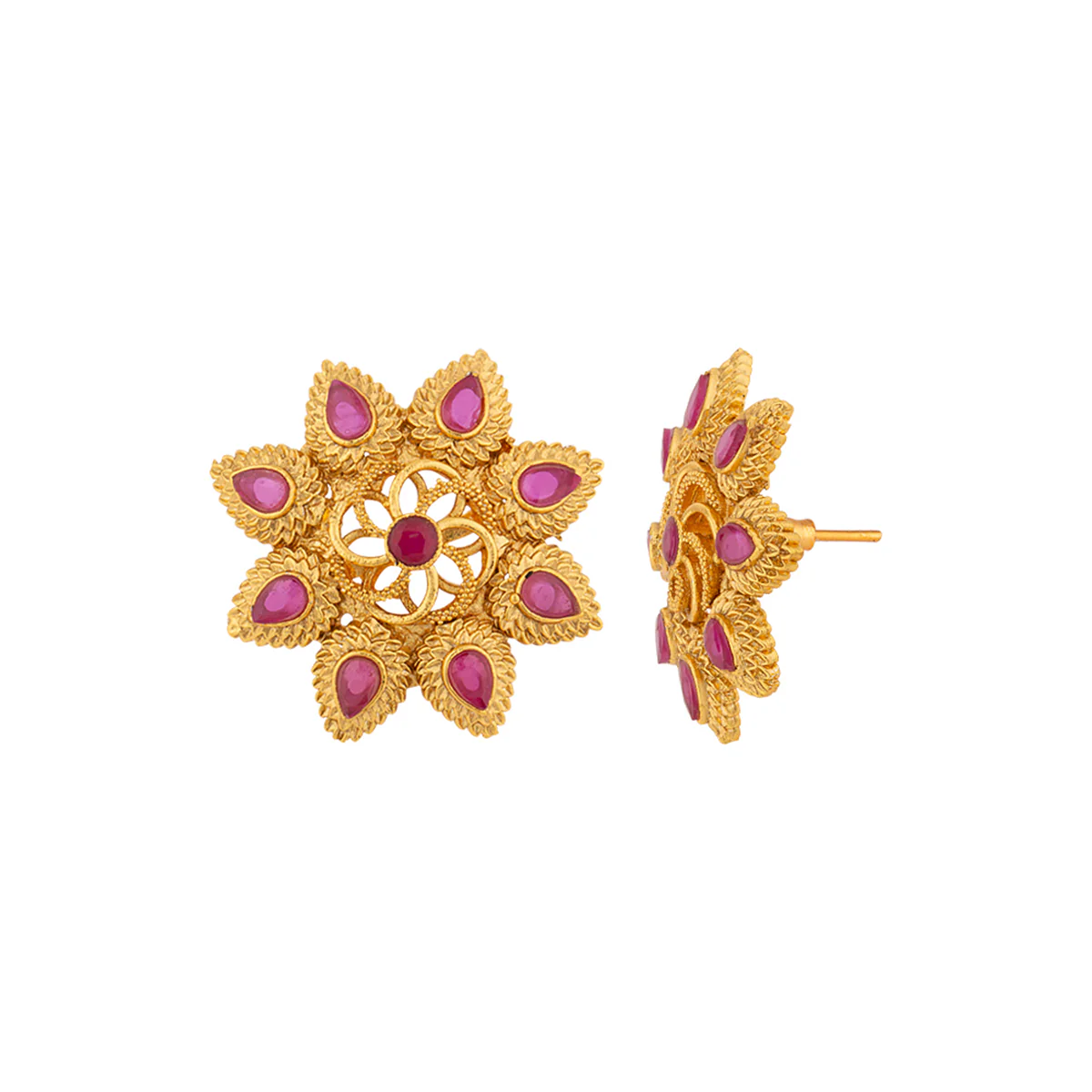 Brass Floral Motif Stud Earrings - Image 4