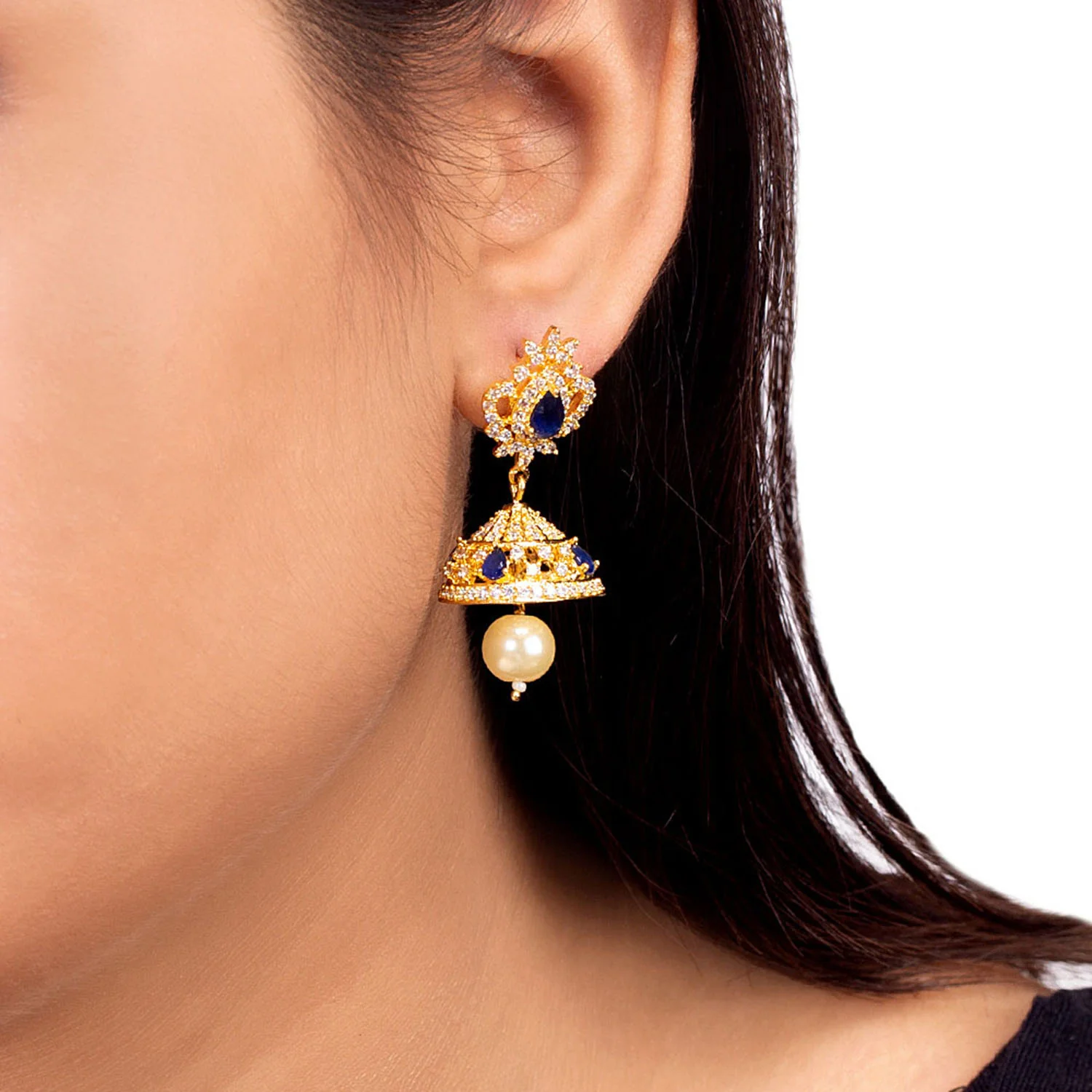 Brass Gold Toned Ethnic Earrings - Image 2