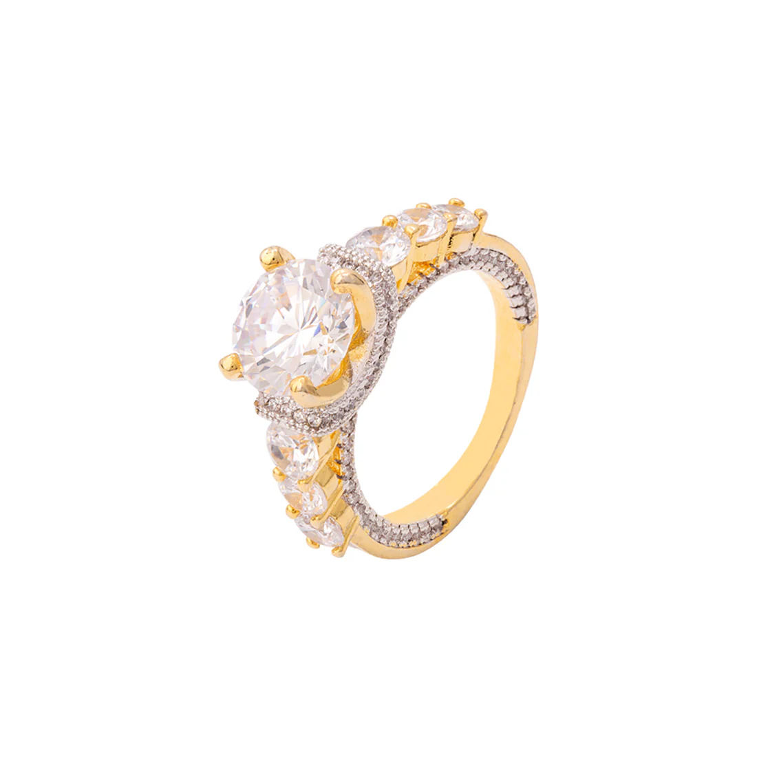 Brass Oval Cut American Diamond Gem Ring - Image 3