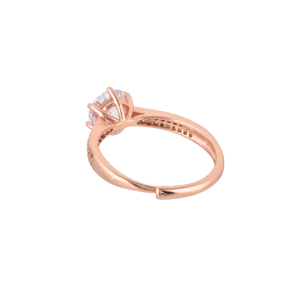 Brass Round Cut Zircon Adorned Rose Gold Plated Band Ring - Image 5