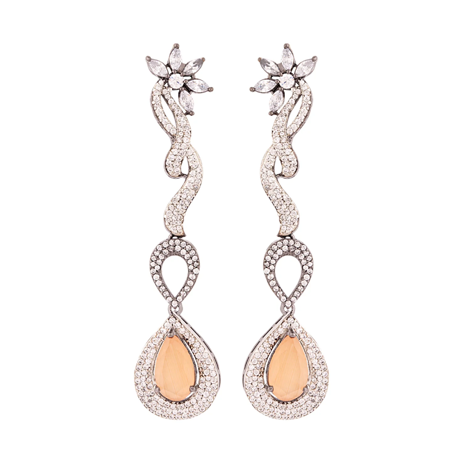 Brass Zircon Gems Adorned Earrings - Image 3
