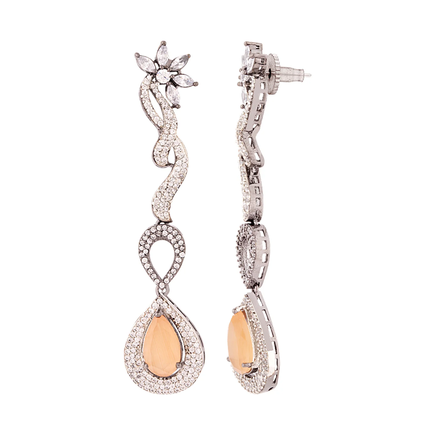 Brass Zircon Gems Adorned Earrings - Image 4