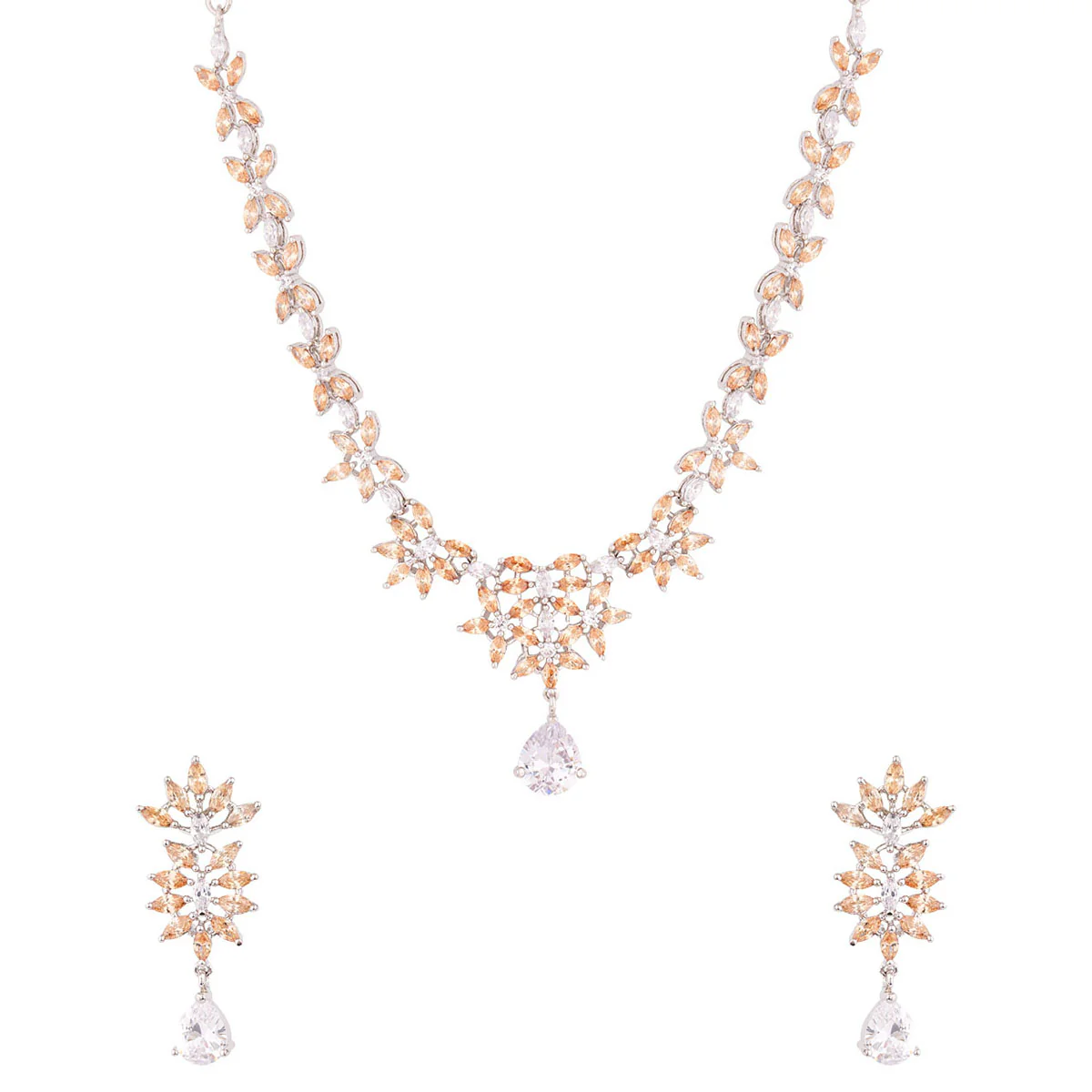 Brass Zircon Gemstones Adorned Necklace Set - Image 3