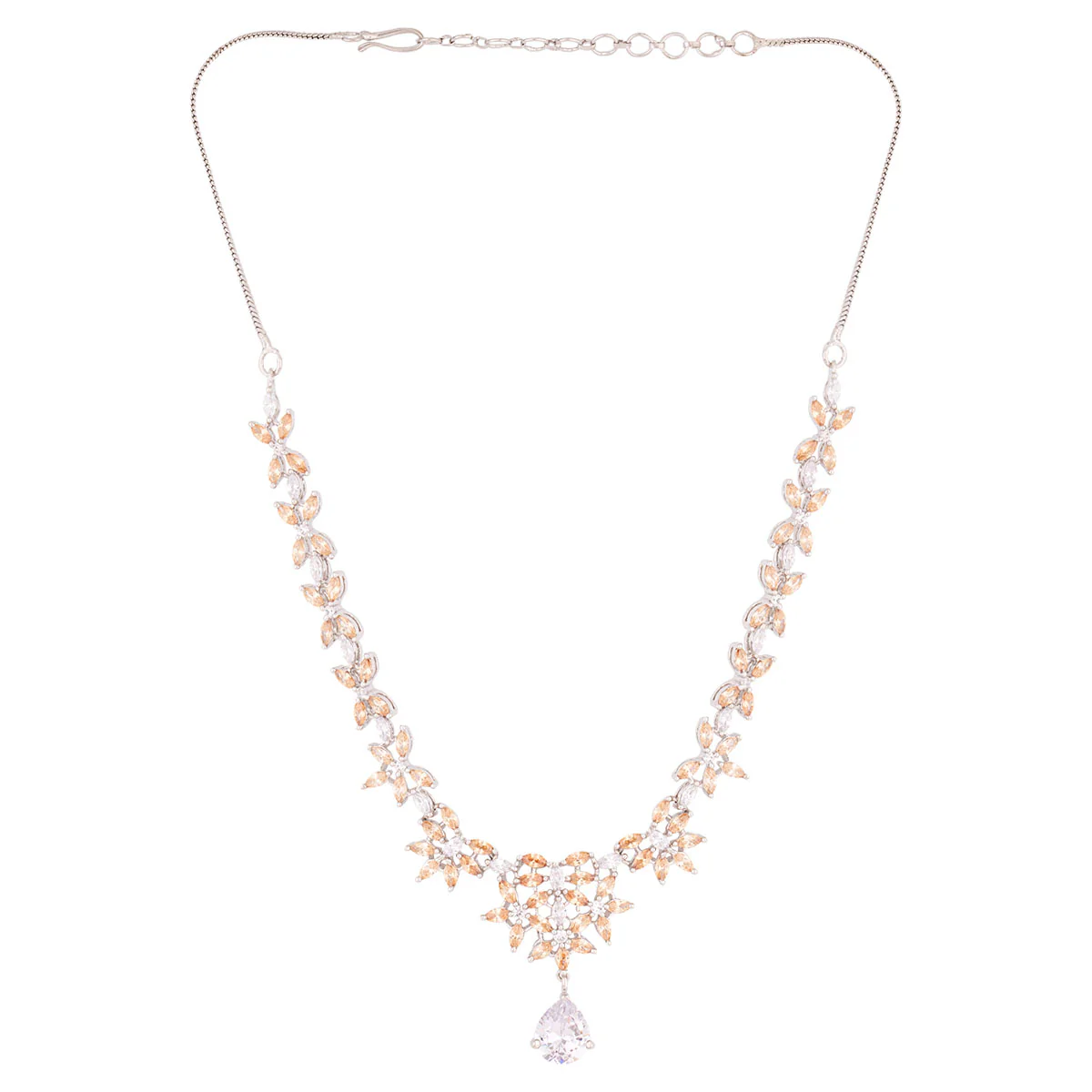 Brass Zircon Gemstones Adorned Necklace Set - Image 4