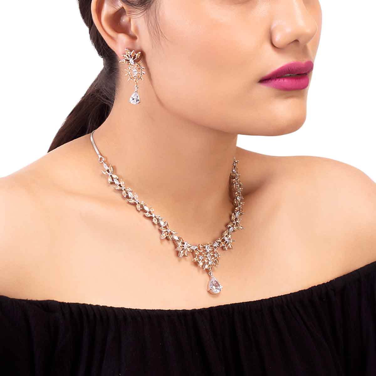 Brass Zircon Gemstones Adorned Necklace Set - Image 7