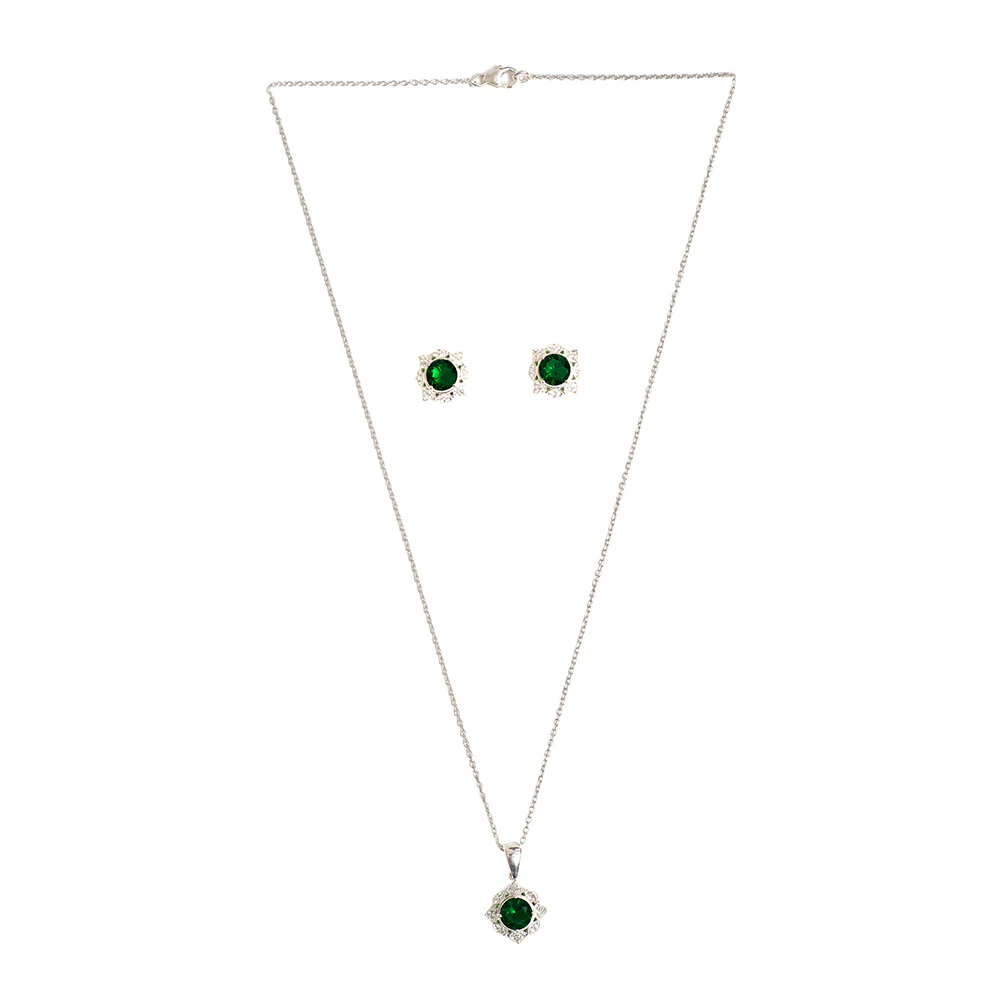 Emerald 4 Star 925 Sterling Silver Pendant Set - Image 3