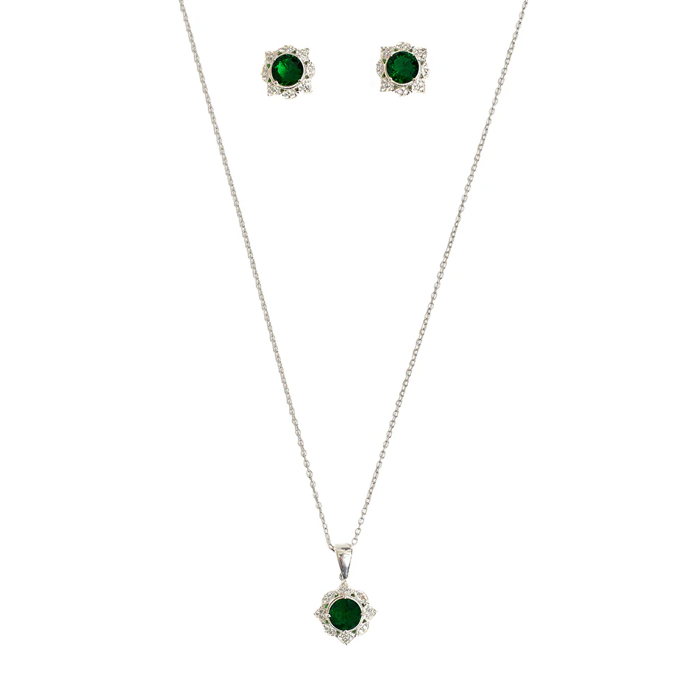 Emerald 4 Star 925 Sterling Silver Pendant Set - Image 4