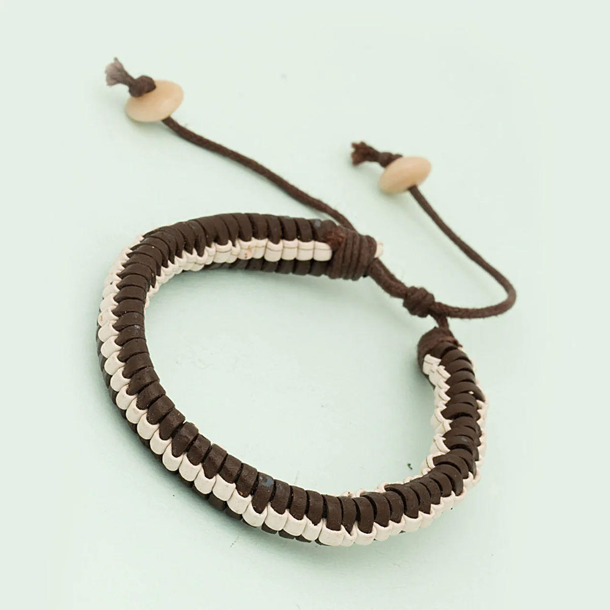 brown-white pu leather band bracelet