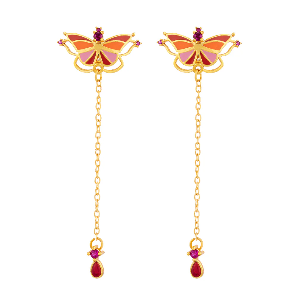 Butterfly Dangle and Drop Orange Earrings - Image 3