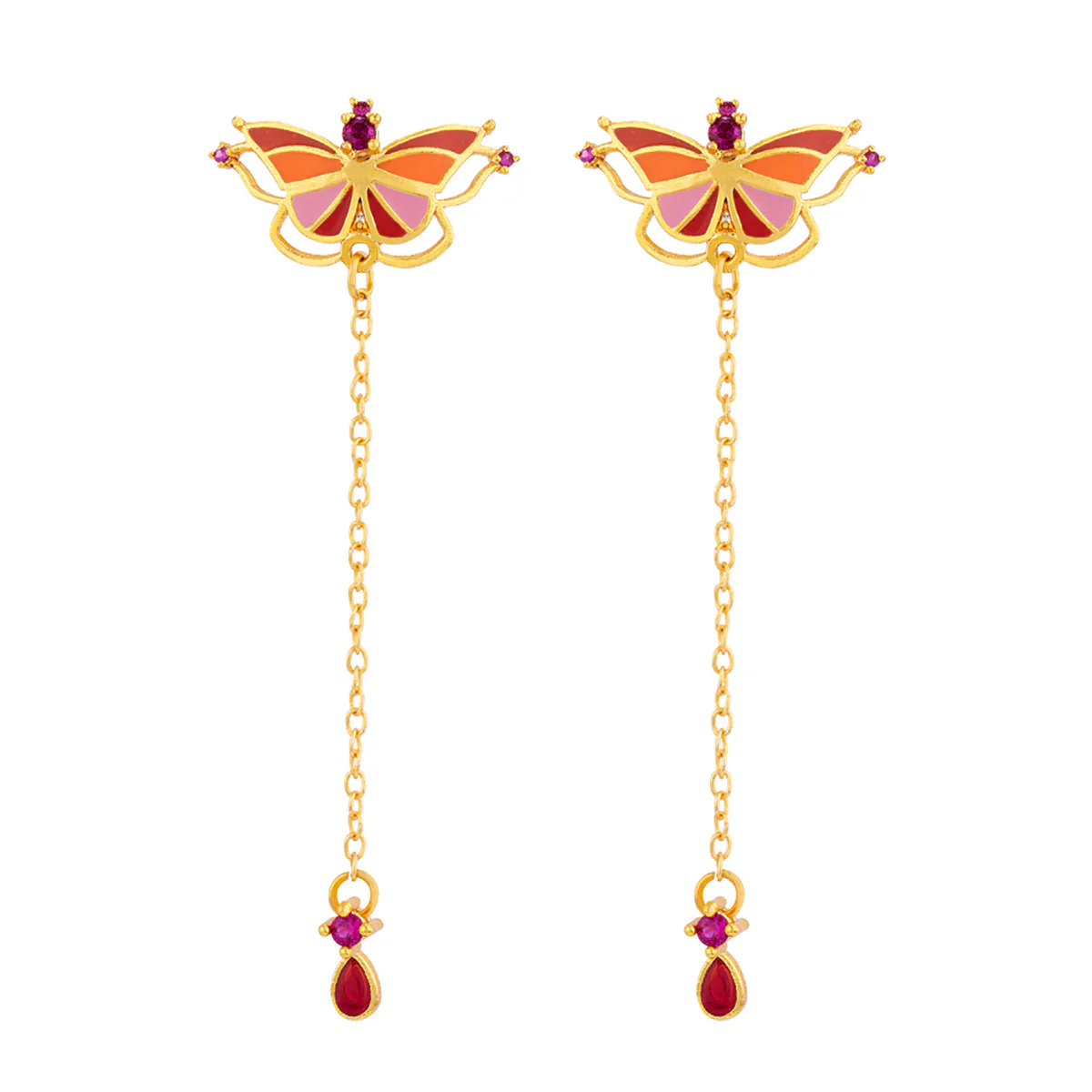 Butterfly Dangle and Drop Orange Earrings - Image 4