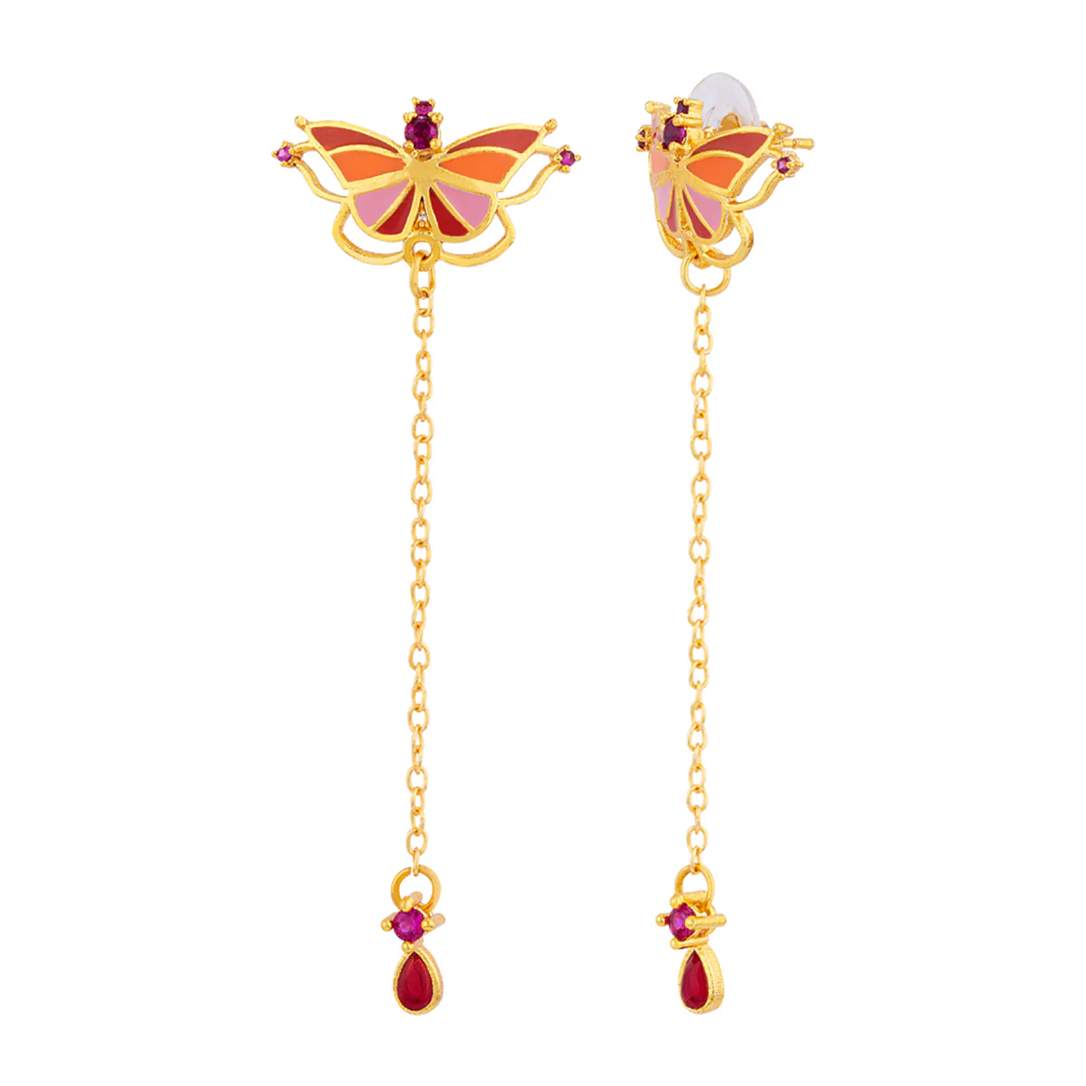 Butterfly Dangle and Drop Orange Earrings - Image 5
