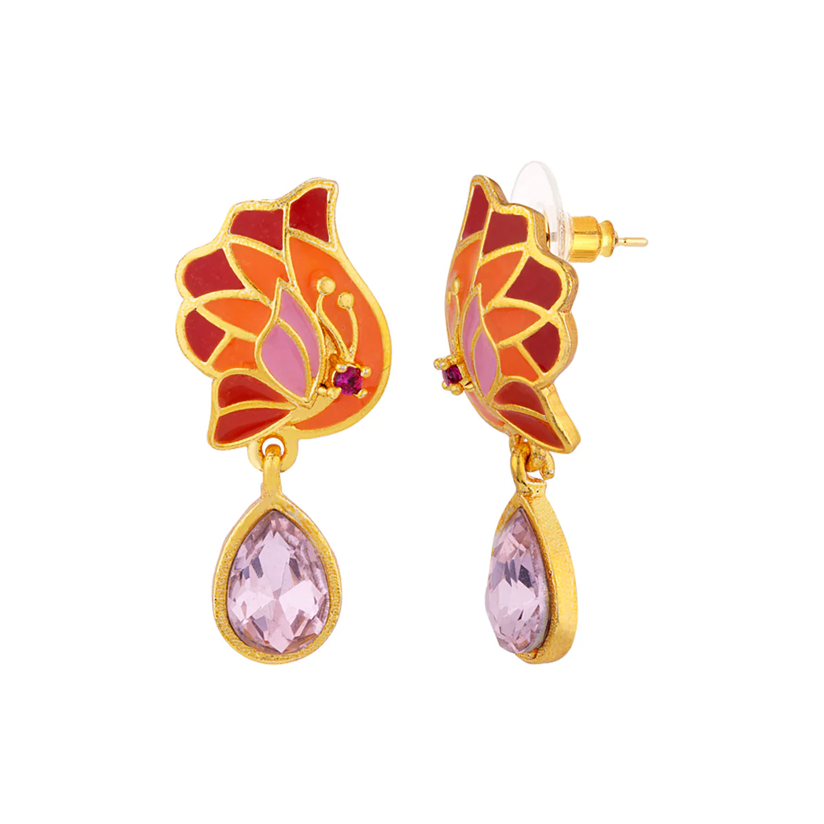 Butterfly Dew Drop Pink Earrings - Image 4
