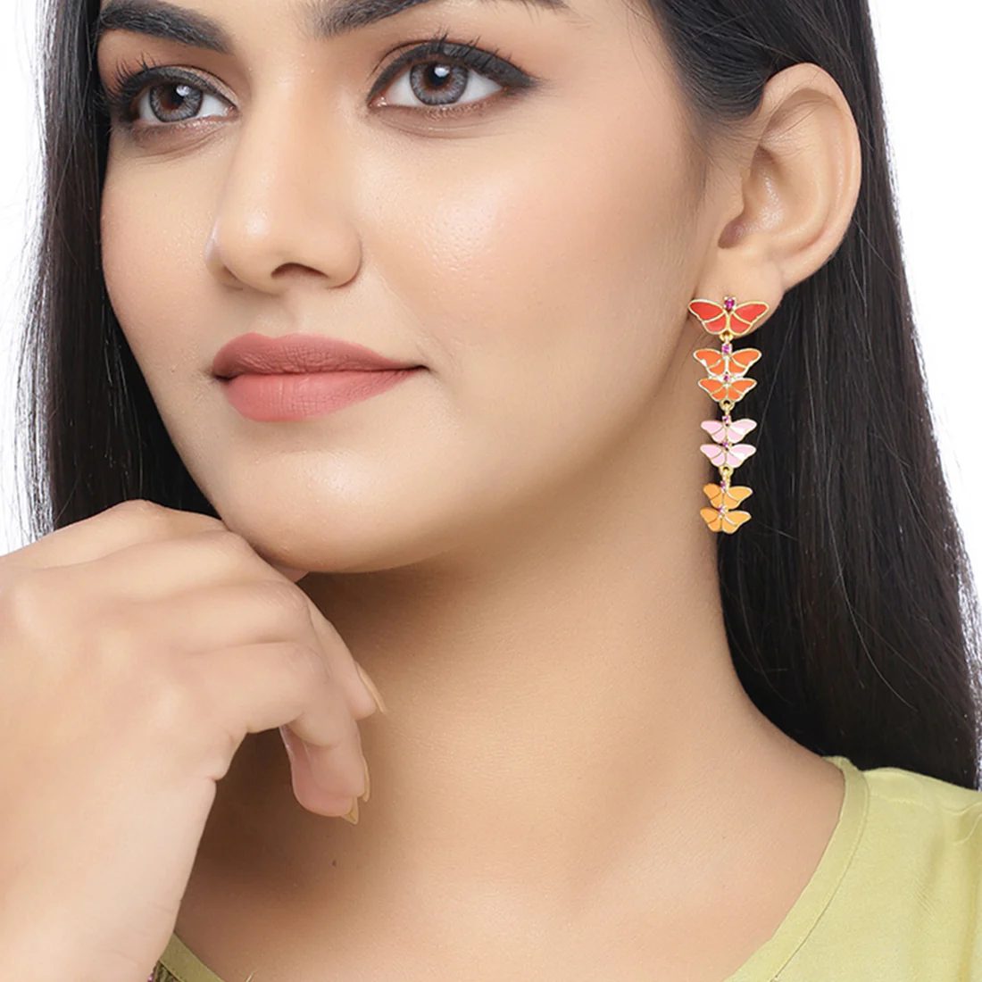 Butterfly Garden Orange Dangler Earrings - - Image 2