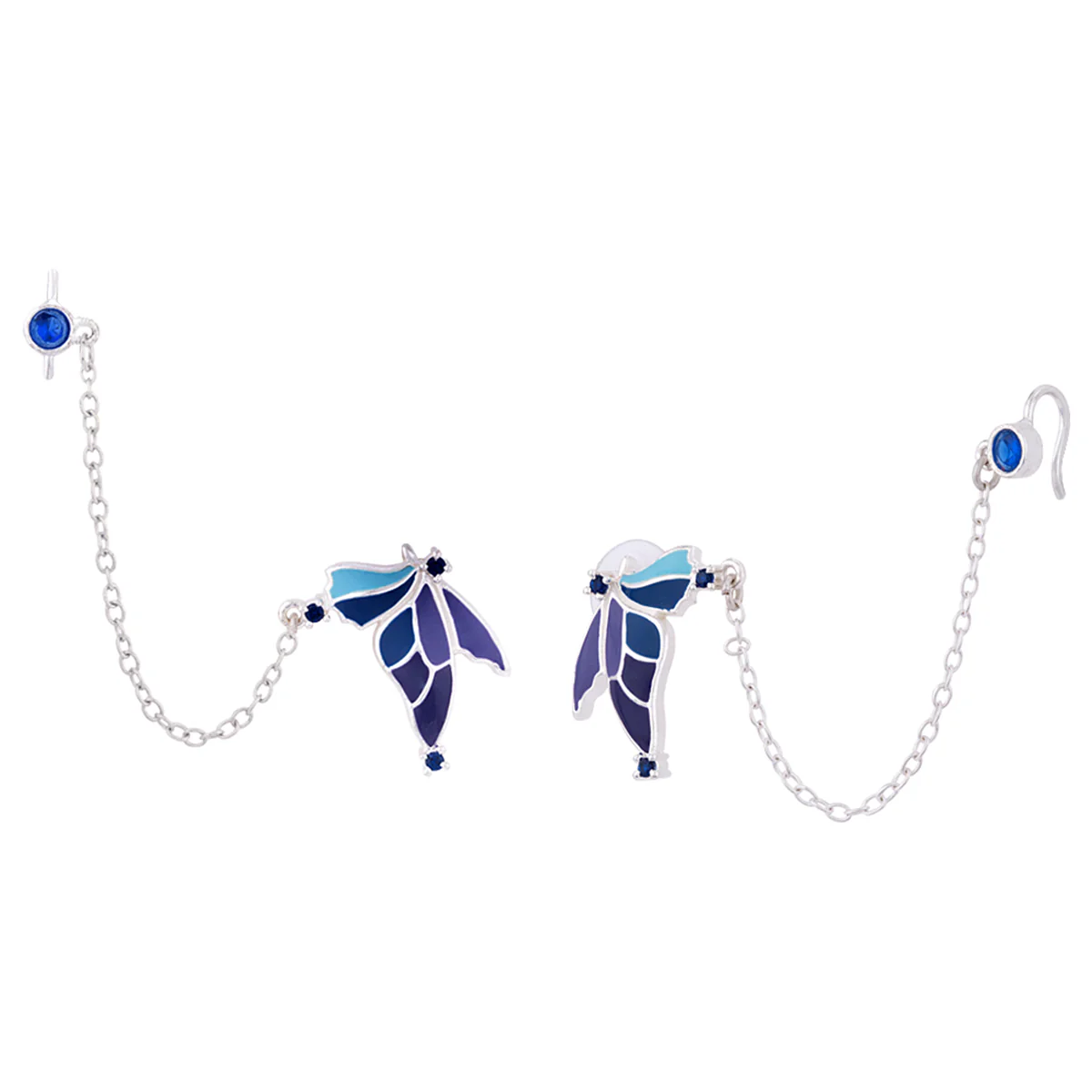 Butterfly Kiss Drop Chain Blue Earrings - Image 4