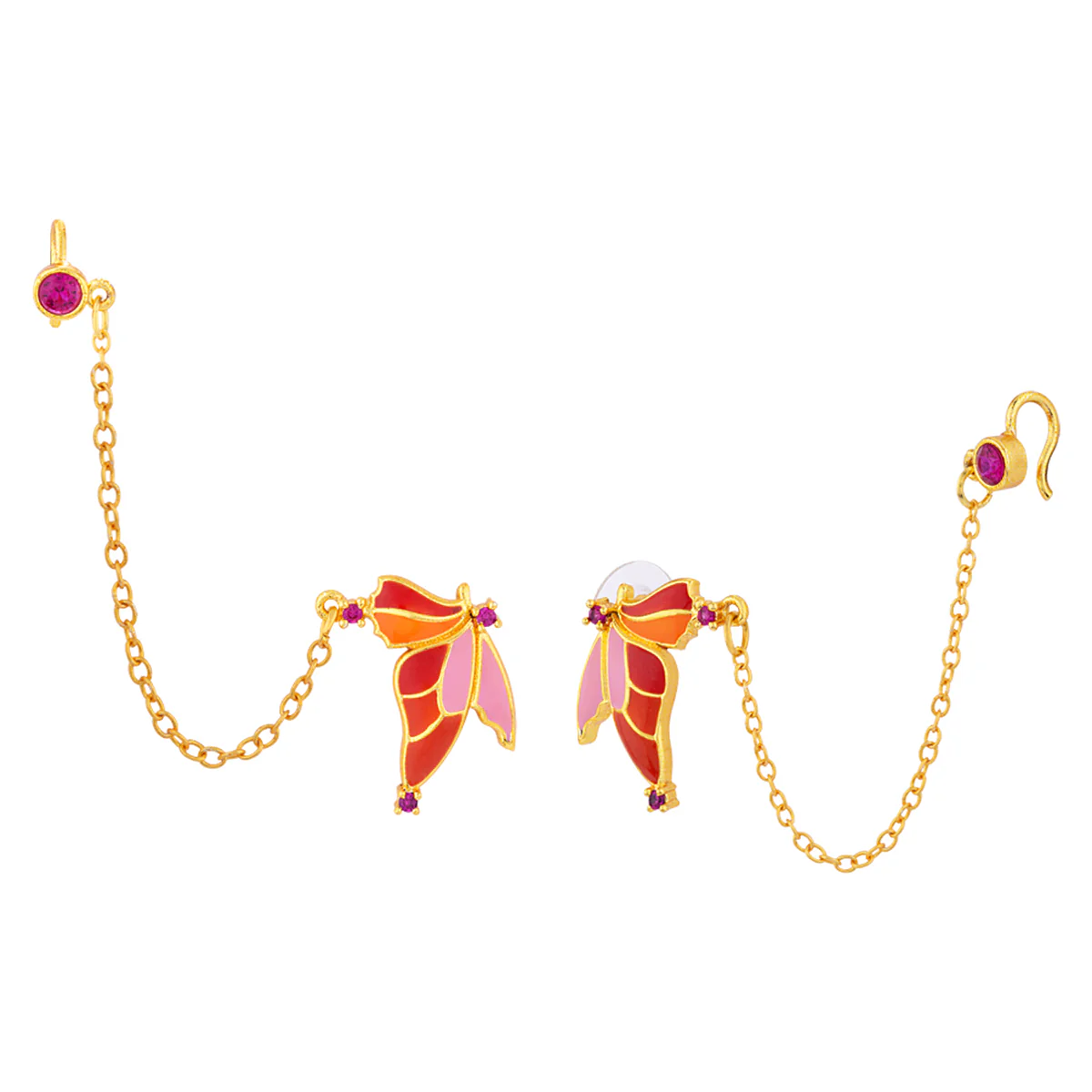 Butterfly Kiss Drop Chain Orange Earrings - Image 4