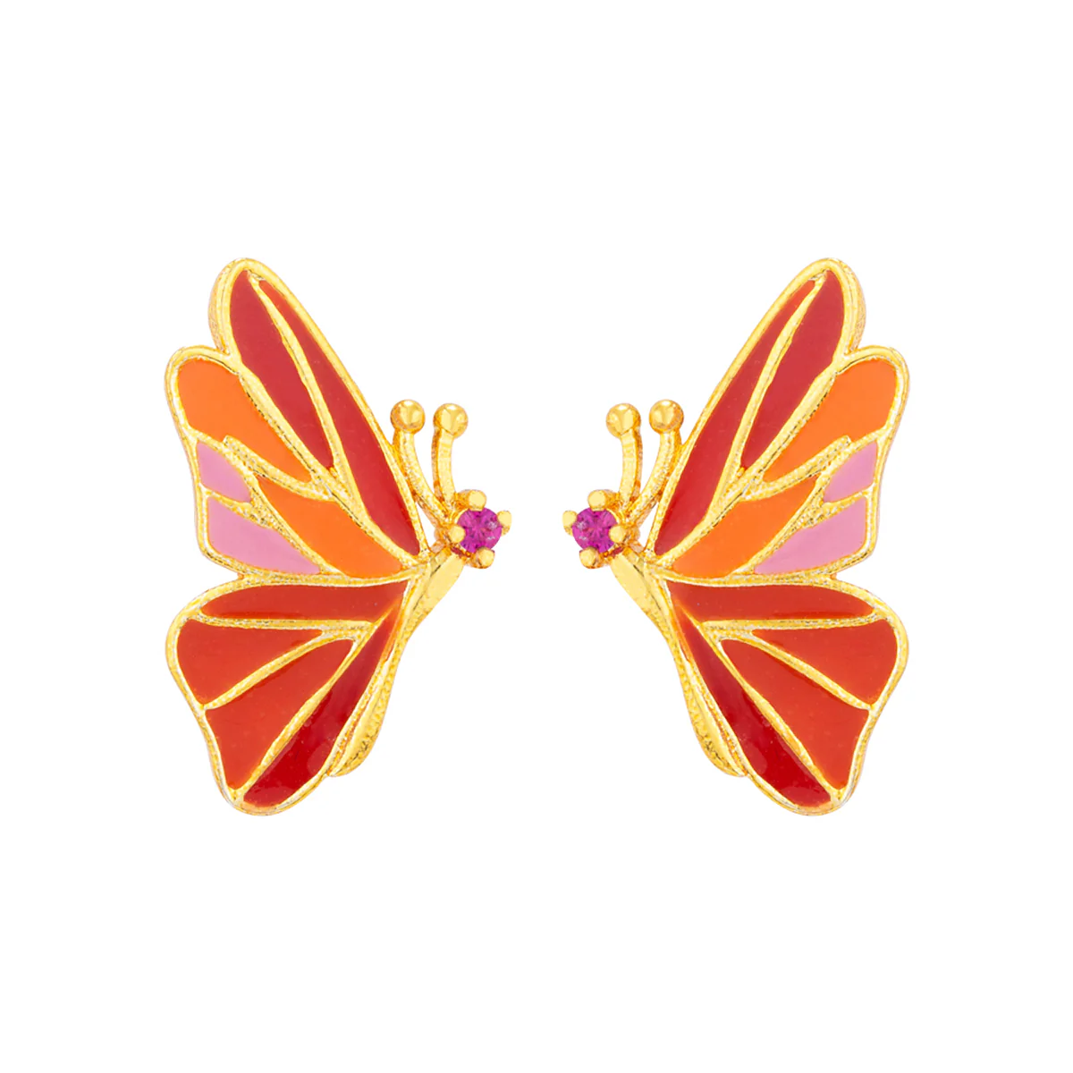 Butterfly Silver Kiss Orange Studs - Image 3