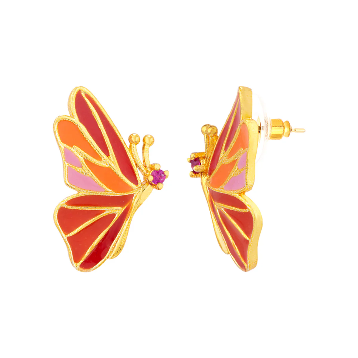 Butterfly Silver Kiss Orange Studs - Image 4