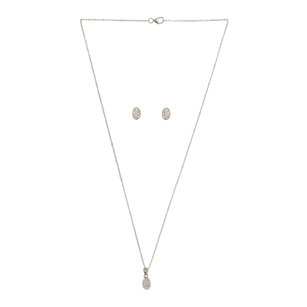 Casual Oval CZ Pendant Necklace and Earring 925 Sterling Silver Set - Image 3