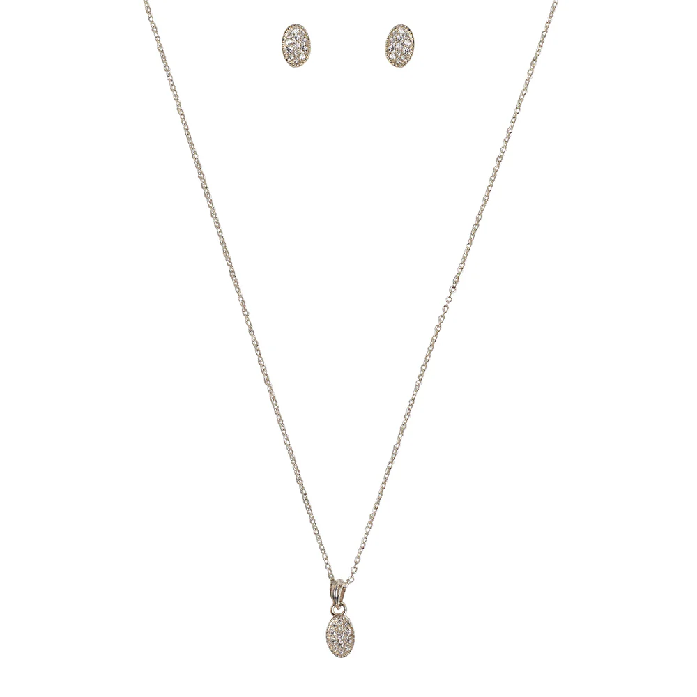 Casual Oval CZ Pendant Necklace and Earring 925 Sterling Silver Set - Image 4