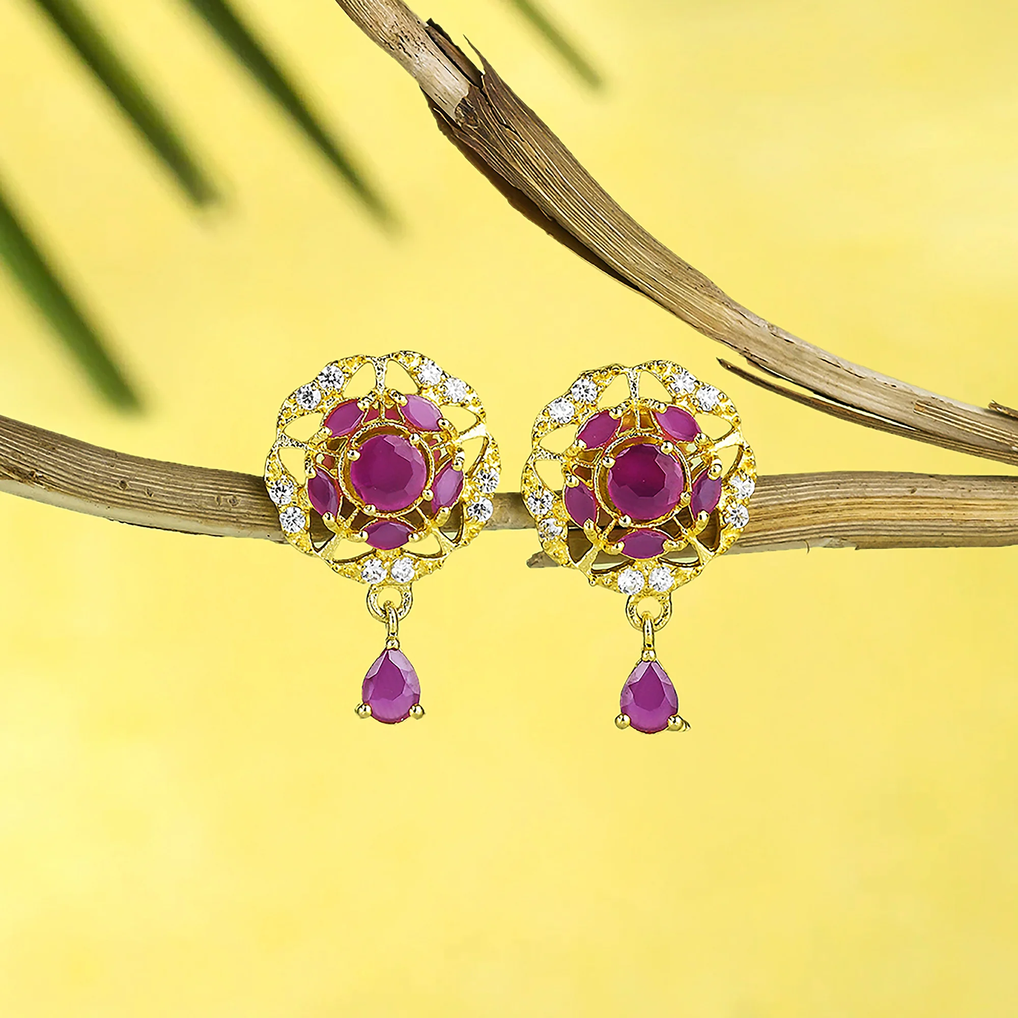 Casual Pink CZ Gems Stud Earrings