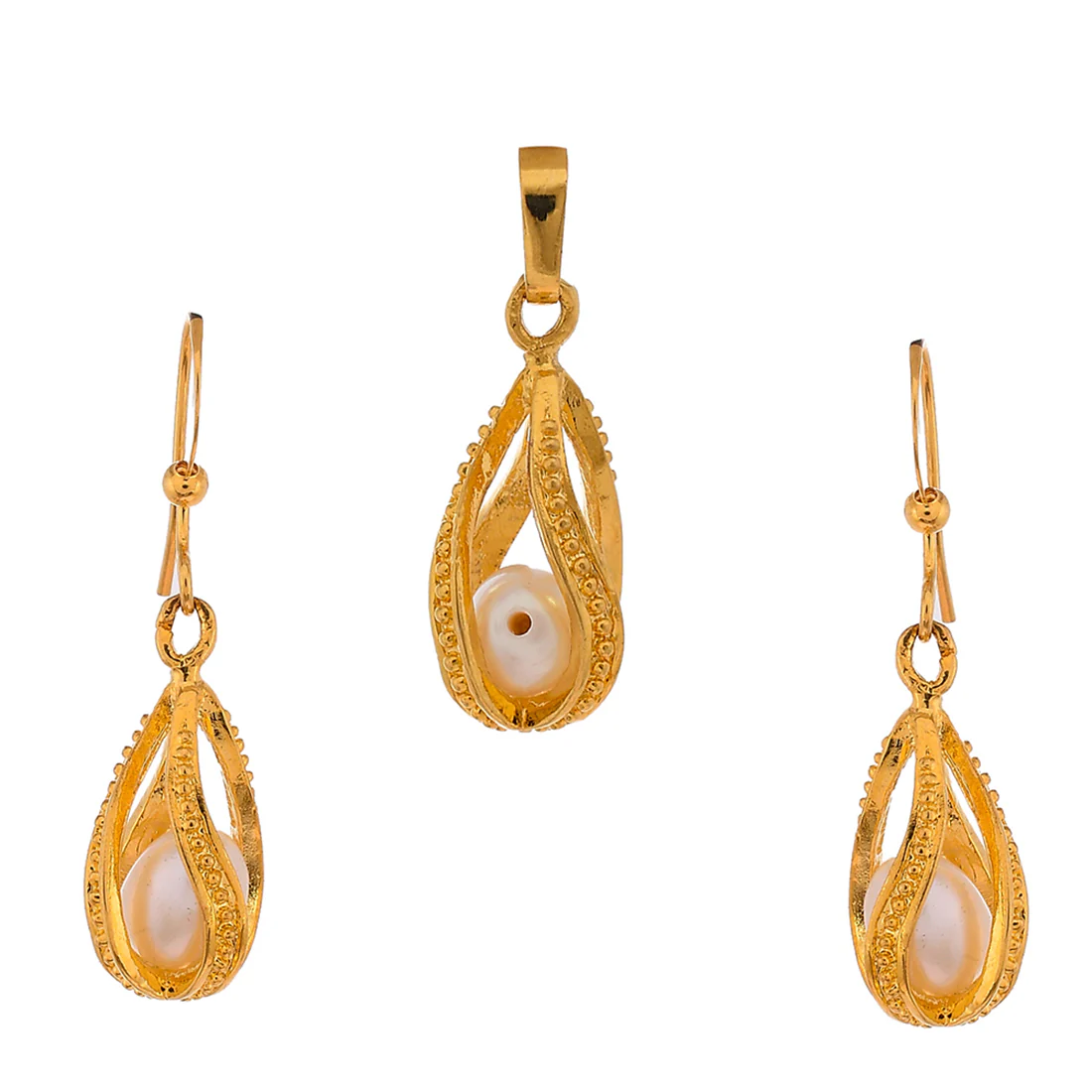 Casual Yellow Gold Plated Textured Brass Pendant Set - Image 3