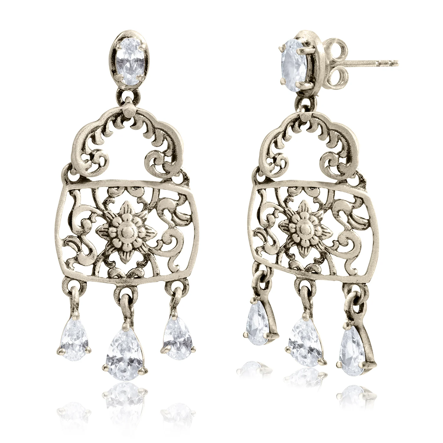 Cave Chronicles 925 Sterling Silver Blossom Fresco Dangle Earrings - Image 3