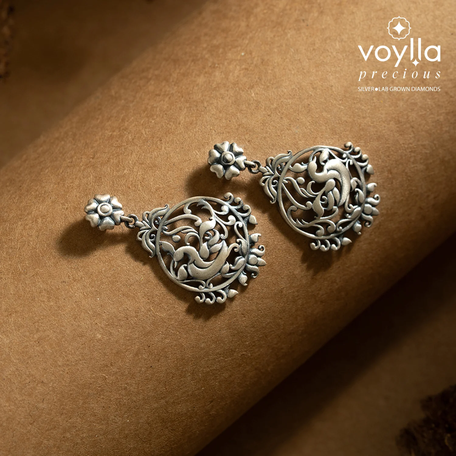 Cave Chronicles 925 Sterling Silver Peacock Reverie Dangle Earrings