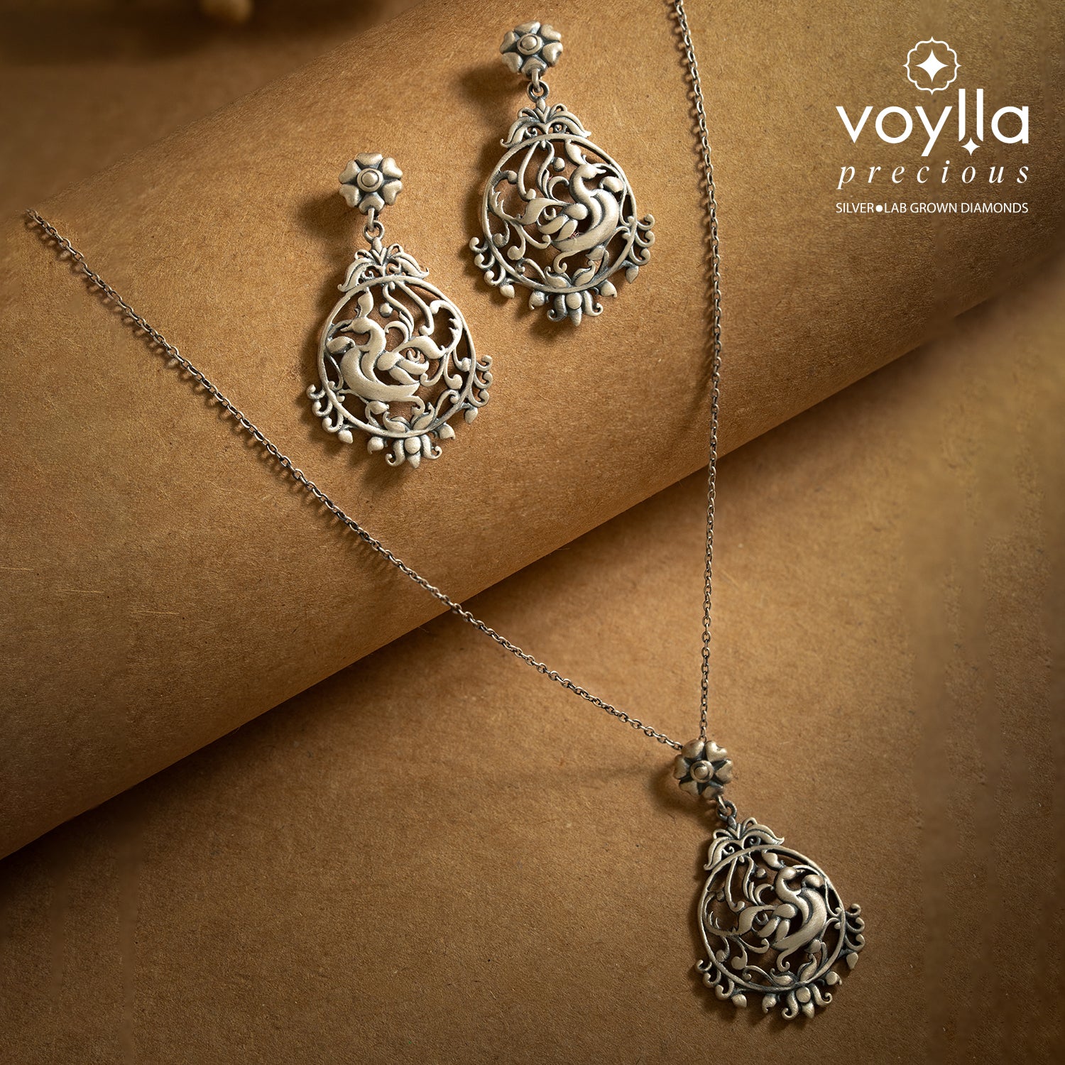 Cave Chronicles 925 Sterling Silver Peacock Reverie Pendant Set