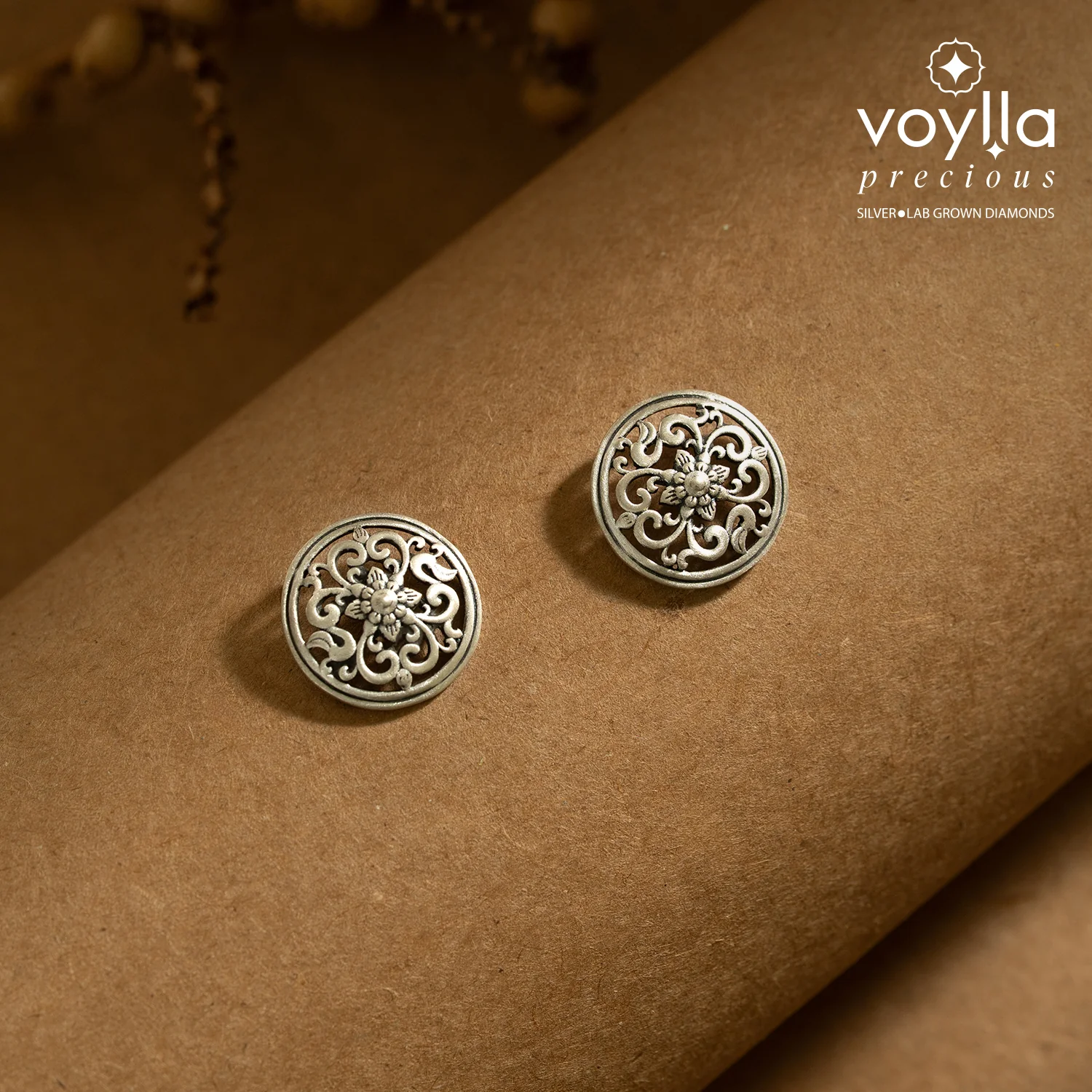 Cave Chronicles 925 Sterling Silver Stone Lotus Bloom Stud Earrings