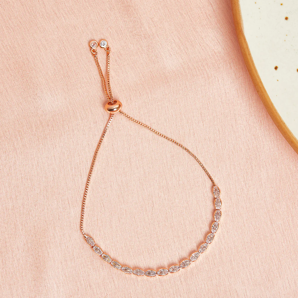 Round Cut Zircons Adorned Brass Gold Plated Bracelet