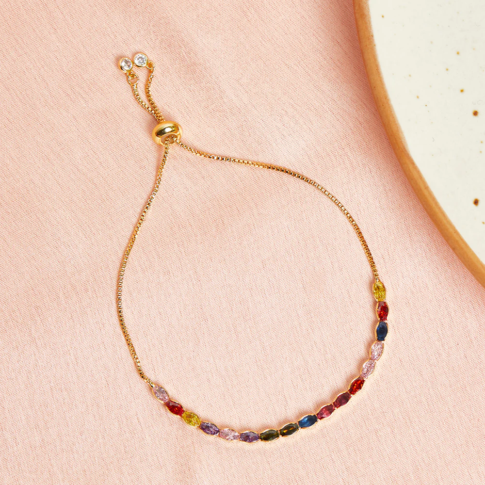 Chain Style Brass Yellow Gold Plated CZ Adorned Bracelet