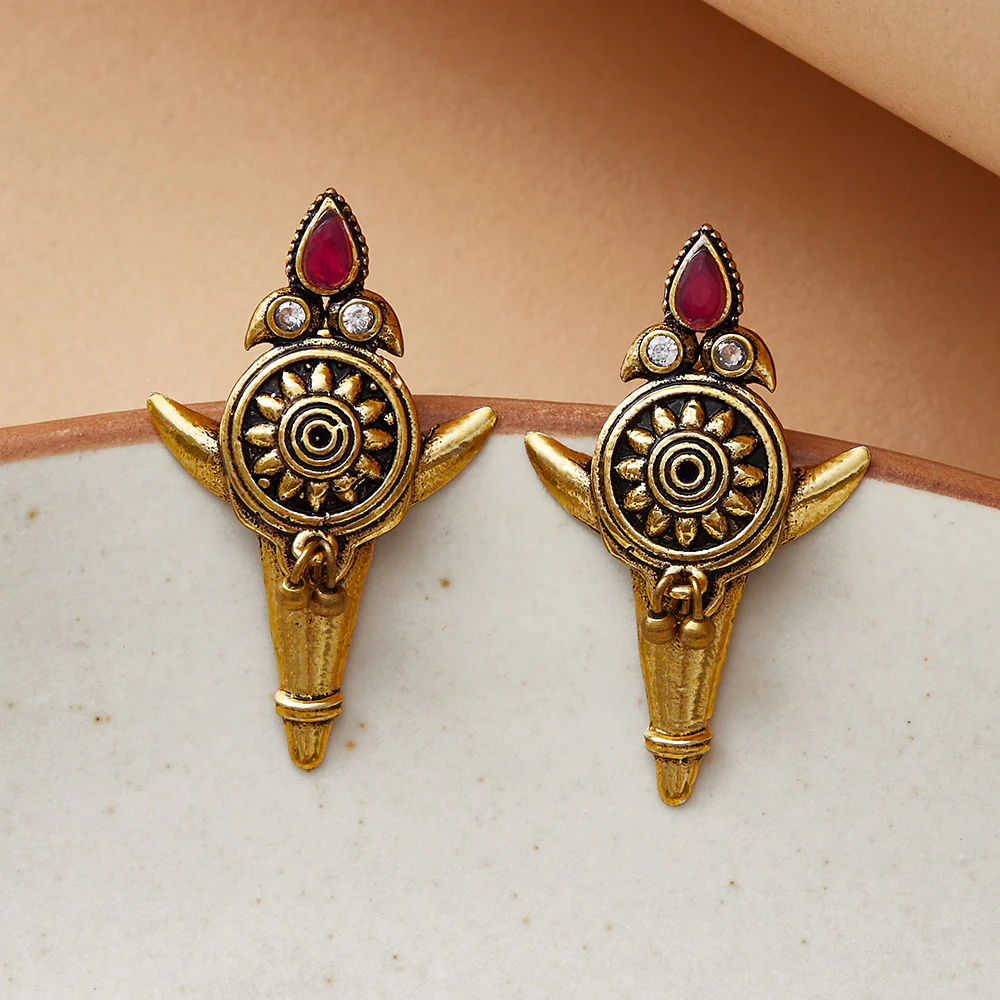 Chamba Bohemian Inspired Gold Plated Brass Earrings