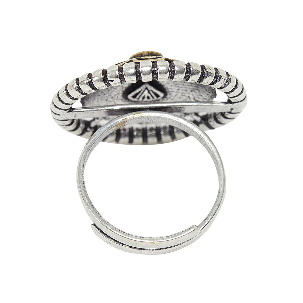 Chamba Circle Design Tribal Motifs Silver Plated Brass Adjustable Ring - Image 4
