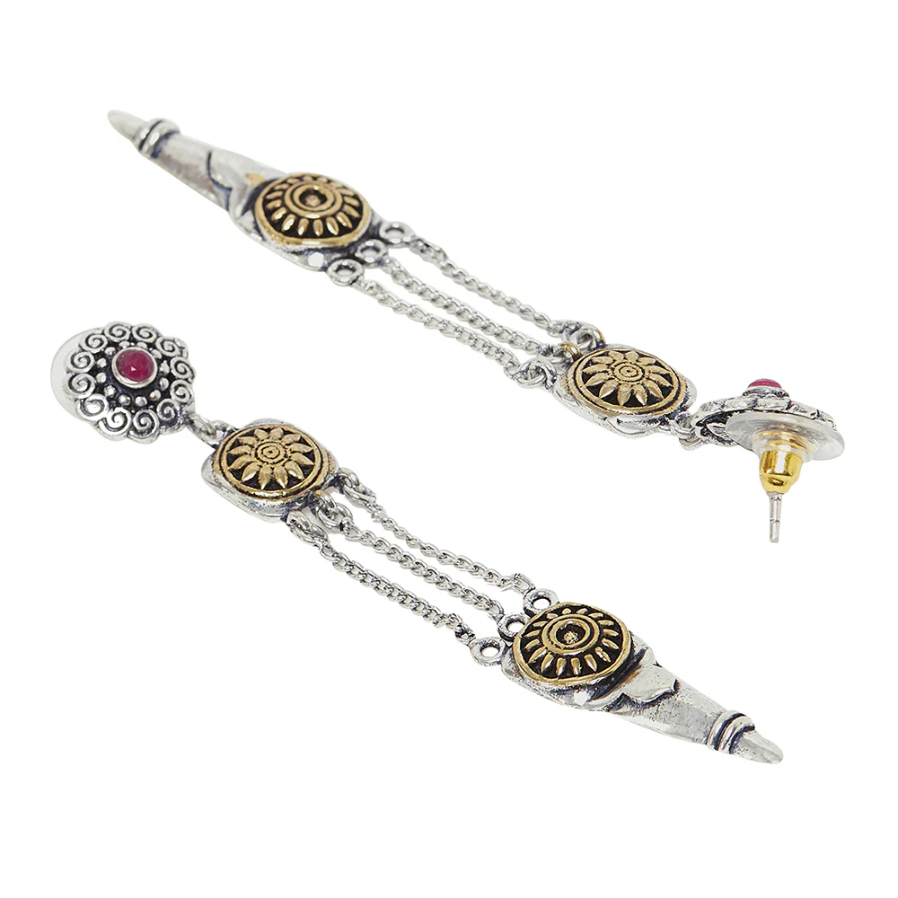 Chamba Lightly Embellished Brass Silver Plated Drop Earrings - Image 4