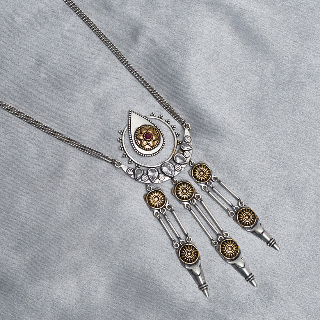 Chamba Traditional Tribal Style Brass Silver Plated Chain Link Necklace