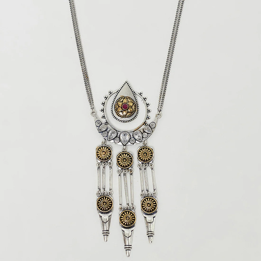 Chamba Traditional Tribal Style Brass Silver Plated Chain Link Necklace - Image 4